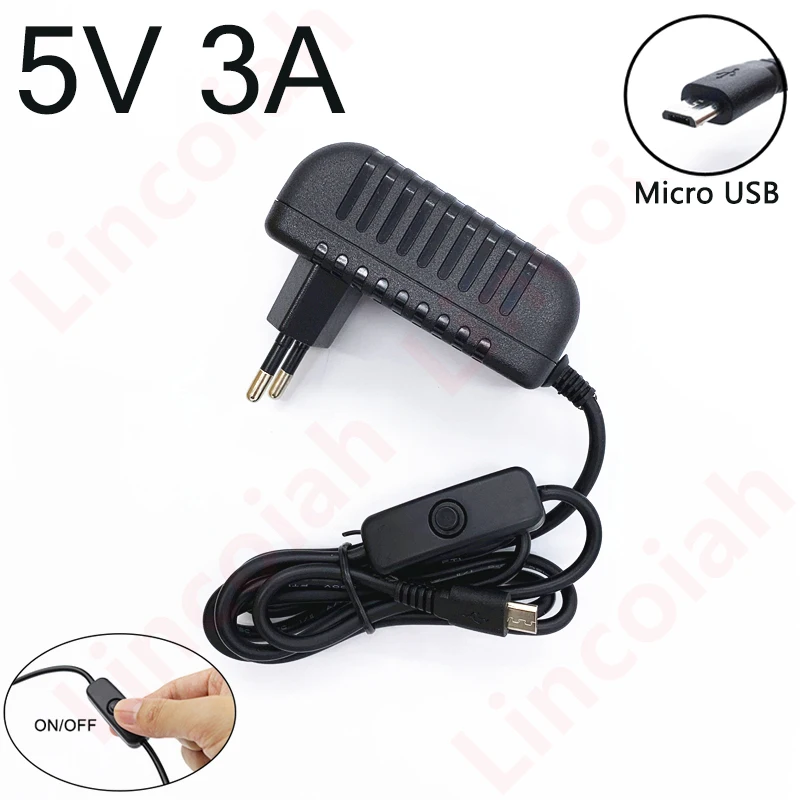

AC 100-240V DC 5 V 3A кнопка переключения питания адаптер зарядное устройство Micro USB порт 5 V Volt для телефона + плюс