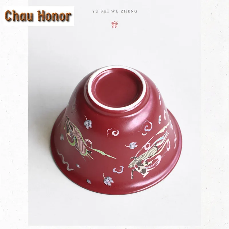 120ml Dunhuang Apsaras Coarse Pottery Gaiwan Ancient Tea Tureen Tea Bowl with Lid Kit Tea Brewing Cover Bowl Tea Ceremony Gift