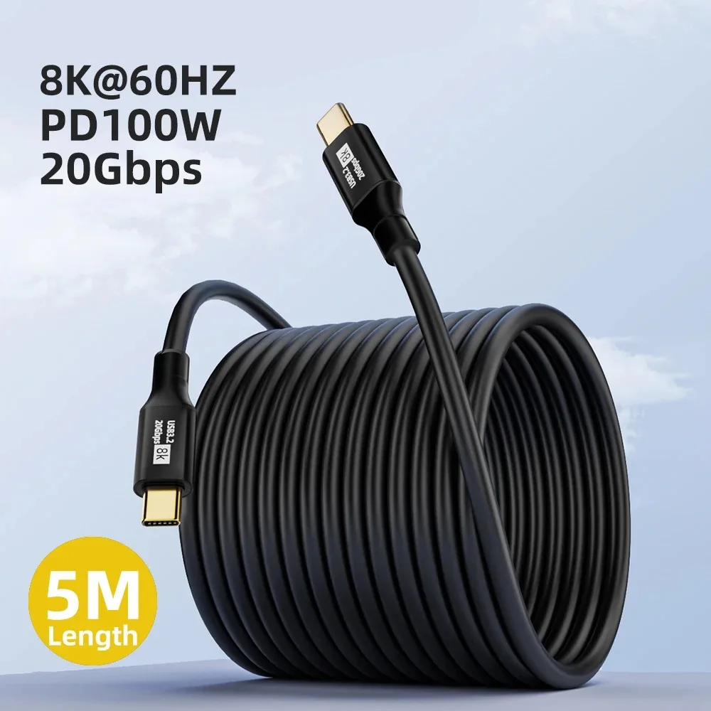 High-Speed 5M USB-C to USB-C Cable - 8K Video, 20Gbps Data Transfer, 100W Power Delivery