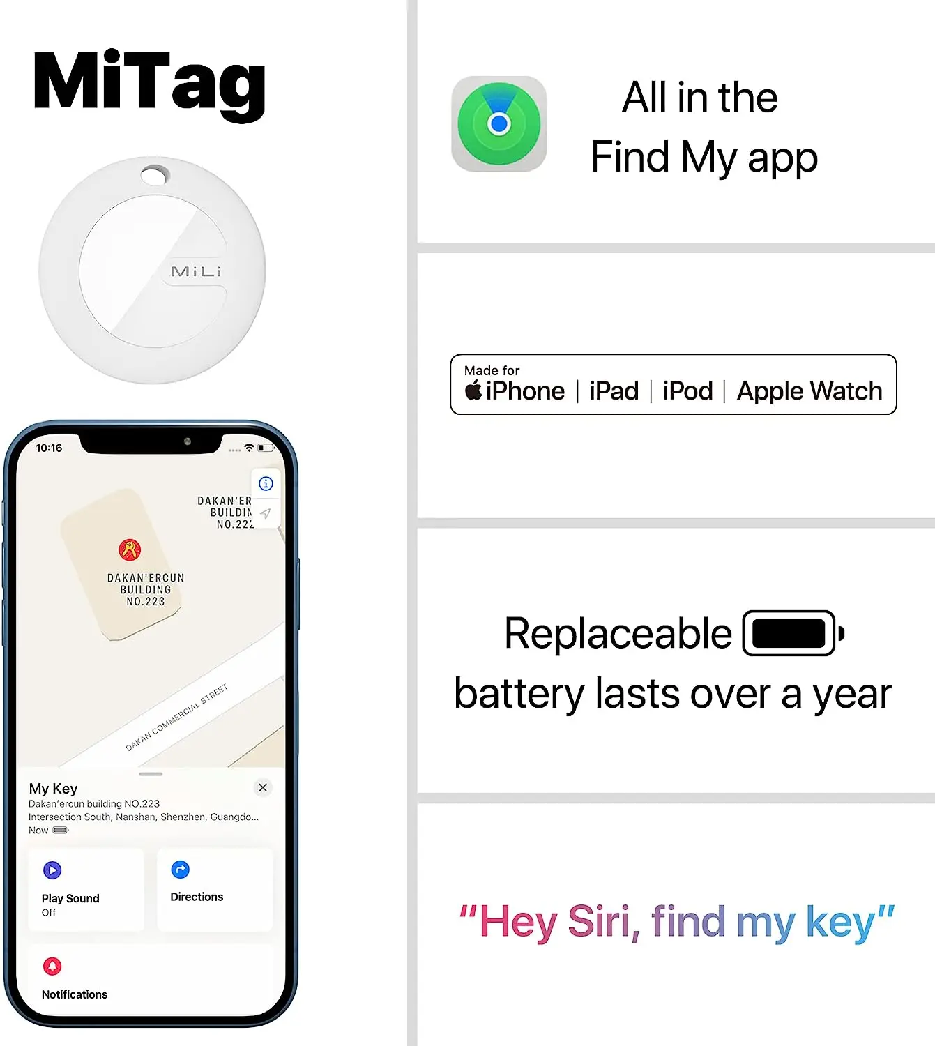Mitag Key Finder Item Finders,MFi Certified Bluetooth GPS Locator Tracker Anti-loss Device Works with Apple Find My