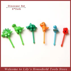 Mini Cartoon Animal Fruit Forks for Kids - Food Grade Plastic Toothpicks, Cake and Bento Lunch Accessories, Party Decorations (Dinosaur Set)