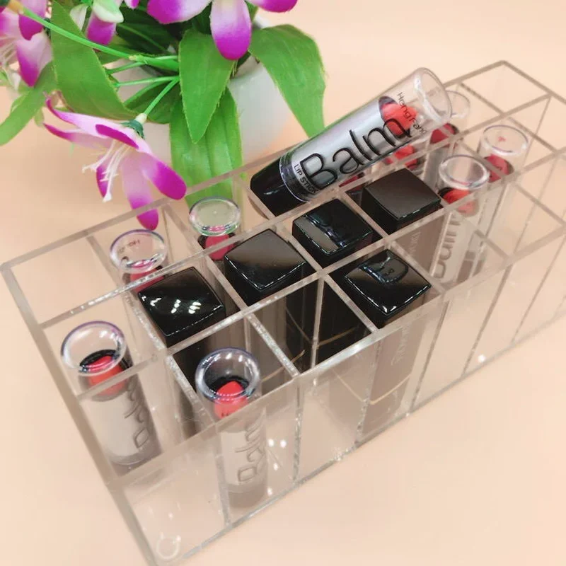 24 Lattices Acrylic Lipstick Organizer Lip Gloss Container Plastic Nail Polish Storage Box Makeup Holder Cosmetics Display Rack