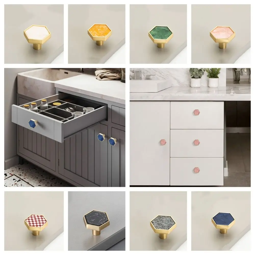 Hexagonal Cabinet Knob Creativity Nordic Modern Zinc alloy Door Pull Handles Single Hole Colorful Drawer Knobs Furniture