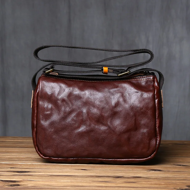 NZPJ Retro Men's Shoulder Bag Vegetable Tanned Top Layer Cowhide Messenger Bag Casual And Fashionable Men Bag  For 8 Inch iPad