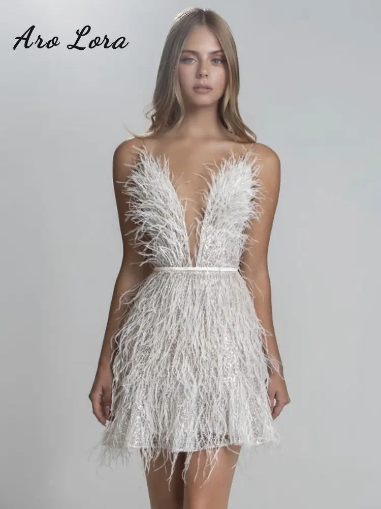SexyDeepVNeckFeatherCamisoleMiniDressWomensBacklessSolid