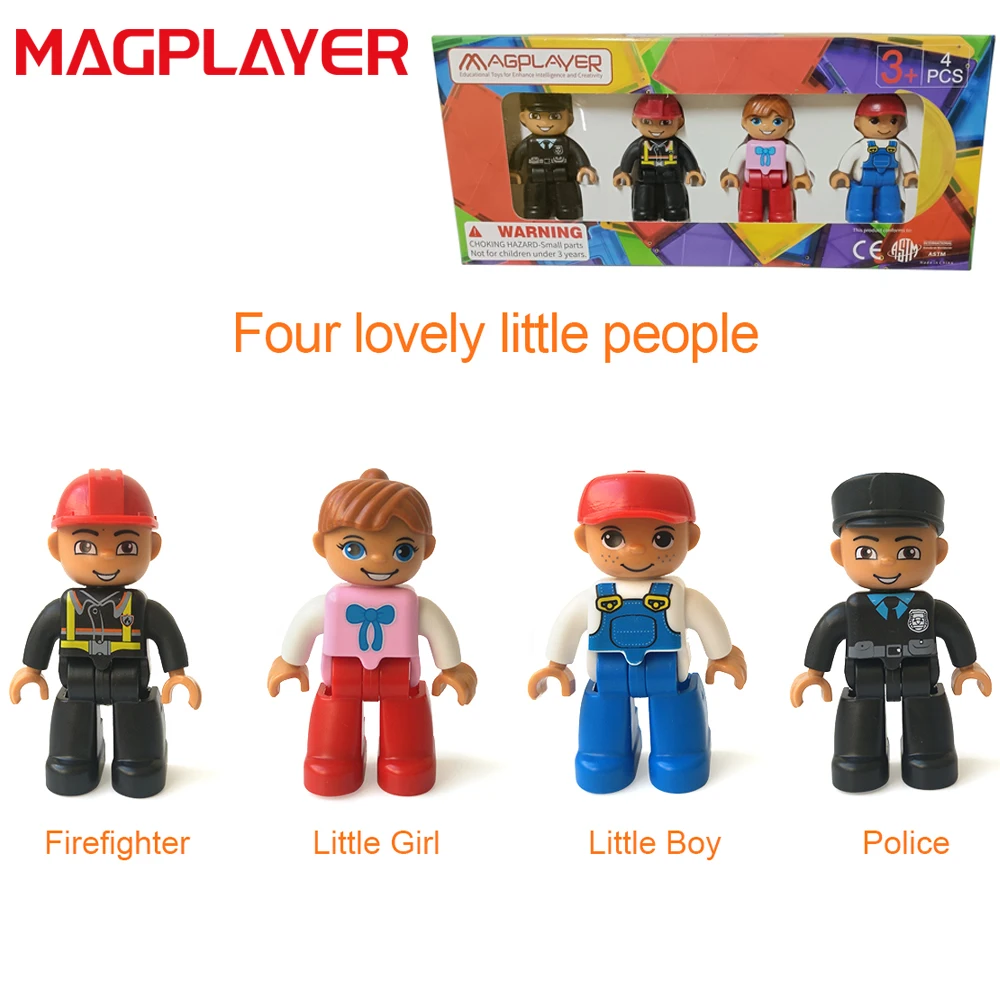 Magplayer 마그네틱 레고 피규어 장난감 사람 마그네틱 블록 액세서리, 마그네틱 타일 교육용 완구와 호환 가능, 세트당 4 개