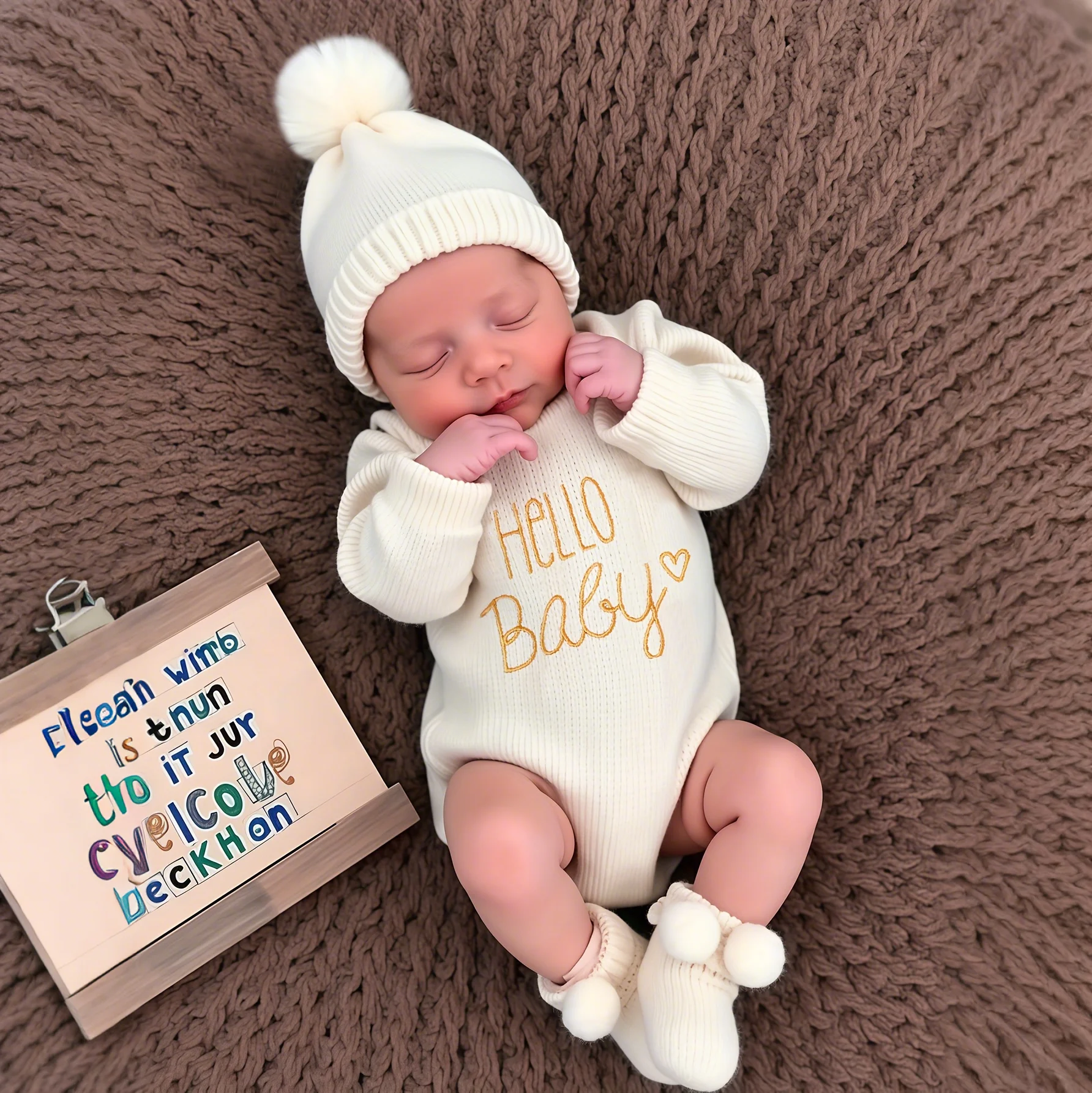 Ylsteed Hello bébé nouveau-né photographie barboteuse et Pom chapeau ensemble tricoté nouveau-né fille tenues pour prise de vue Photo infantile Photo accessoires