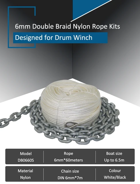 Rope Chain Kits Double Braid Nylon Rope for Boat Drum Anchor Winch