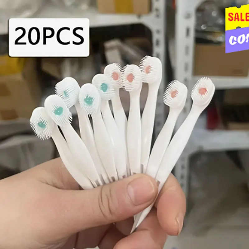 20개입 민트 복숭아향 비즈형 칫솔 부드러운 칫솔모 무알코올 휴대용 여행용 칫솔 성인용