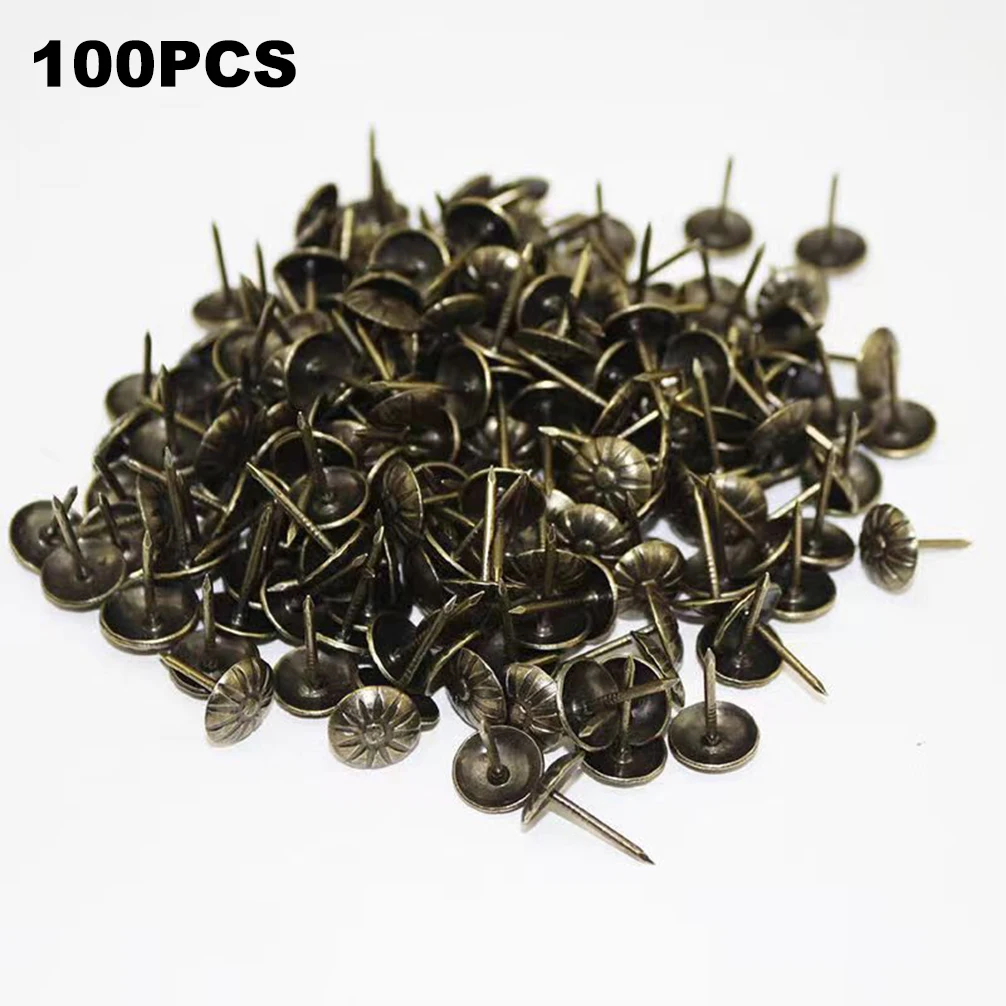 100Pcs Antique Brass Bronze Upholstery Nail Jewelry Gift Wine Case Box Sofa Decorative Tack Stud Pushpin Doornail Hardware