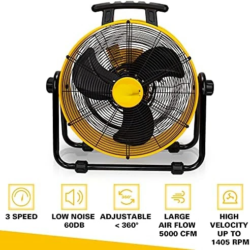 

High-Velocity Industrial,Floor,Drum,Barn,Warehouse Fan Heavy Duty Mover Portable Air Circulator 3-Speed Adjustable Tilt, 20"