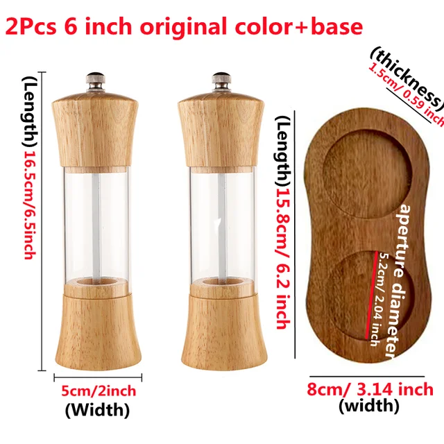 Acrylic&Wooden Salt And Pepper Grinder Set Wood And Acrylic Mills  Adjustable Coarseness Ceramic Spice Grinder Mortar Shaker - AliExpress