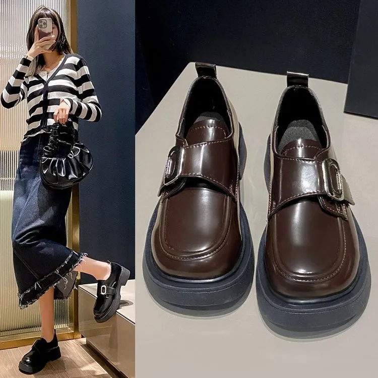 

Casual Woman Shoe Oxfords Clogs Platform Female Footwear British Style Black Flats Autumn Loafers With Fur New Leather2024