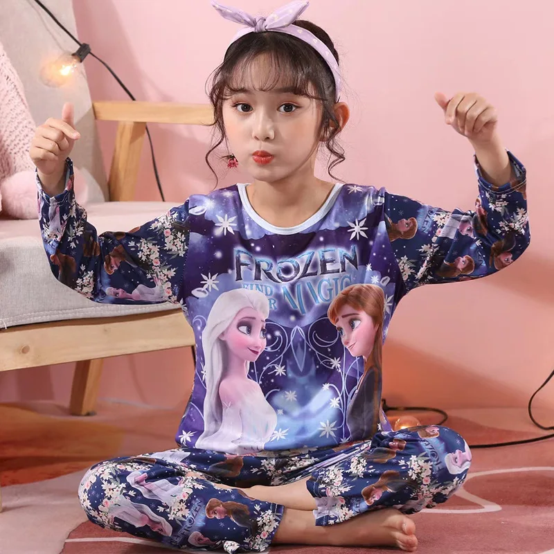 Girls Unicorn Milk Silk Pajamas Summer Long Sleeve Children's Sleepwear Pyjamas Sets For Kids