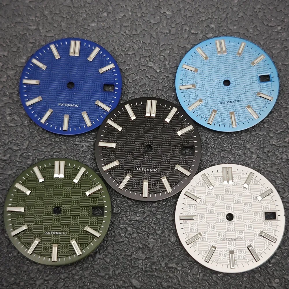 Green Luminous Particle Surface Watch Dial with Date Hands - 28.5mm Watch Accessory