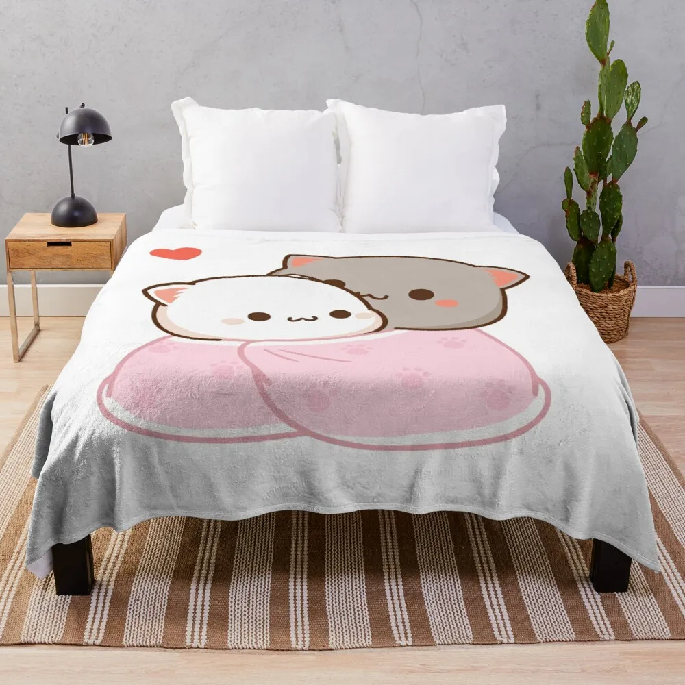 

Peach and Goma Cuddling - Mochi Peach Cat Throw Blanket Cute Blanket Softest Blanket