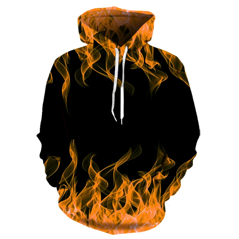 Autumn Colorful Flame Hoodie Men's 3D Digital Fire Printed