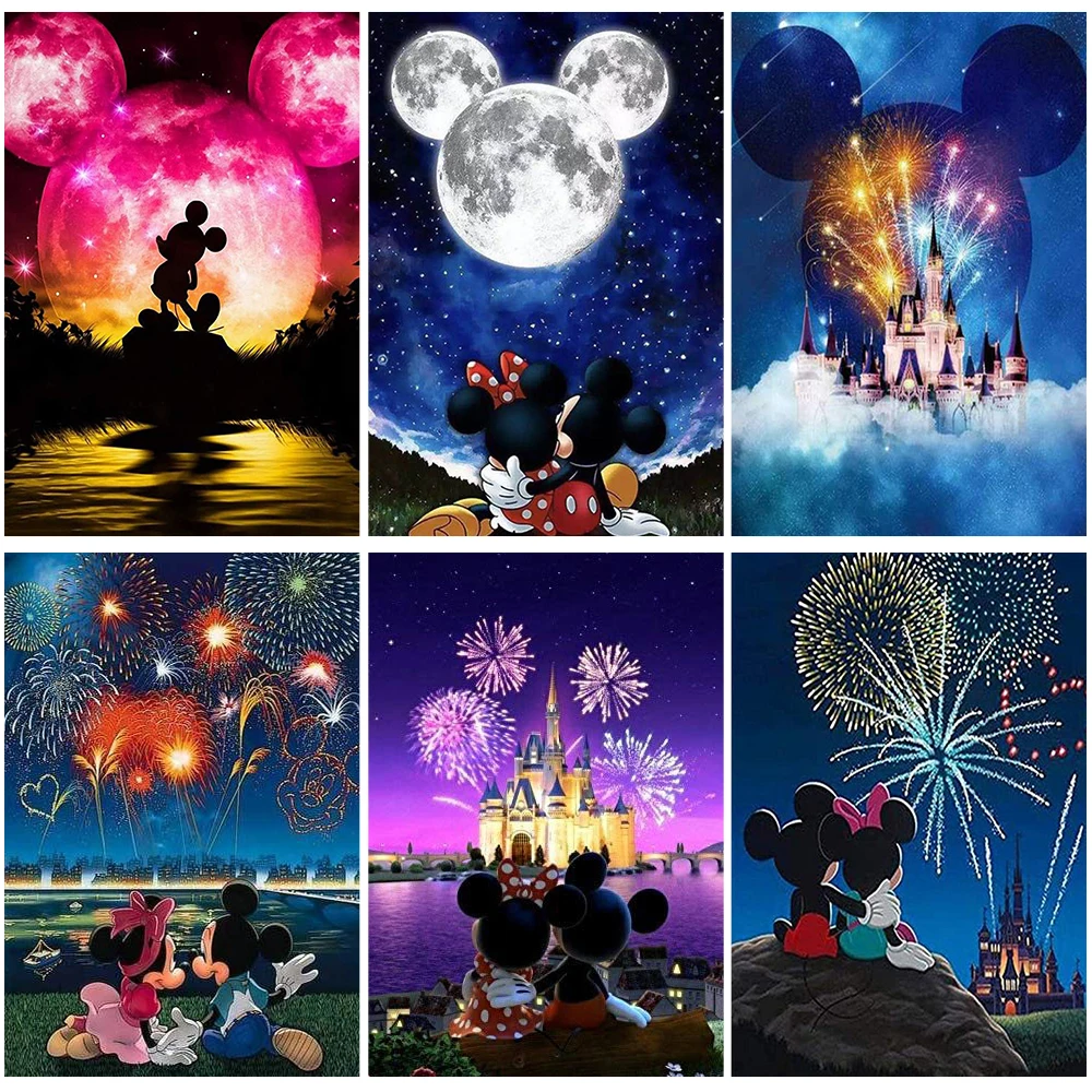 

Disney 5D Diamond Painting Embroidery Cartoon Minnie Mickey Mouse Castle Moon Full Square Drill Mosaic Needlework Home Decor