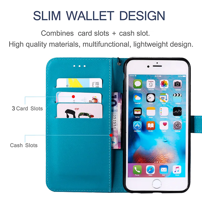 Luxury Leather Flip Wallet Case with Lanyard and Magnetic Closure