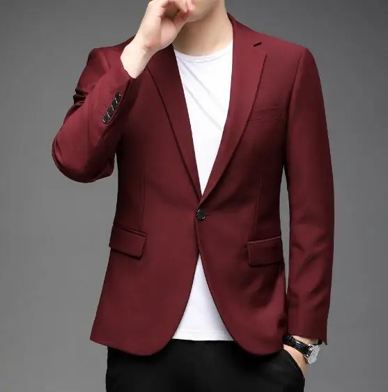 

New Men's Solid Color Formal Long sleeve Groom Suits Blazer One Button Male Cotton Blend Blazers Dress Meeting Coat ABB353