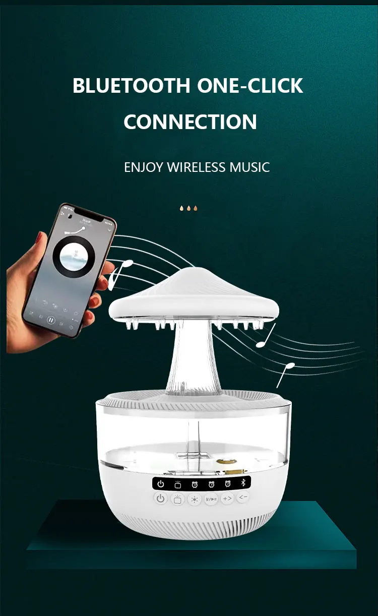 Description Picture 4 of itemRain Air Humidifiers Essential Oil Diffuser with Colors Mood Light Aroma Diffuser White Noise Raindrop Humidifier Home Bedroom