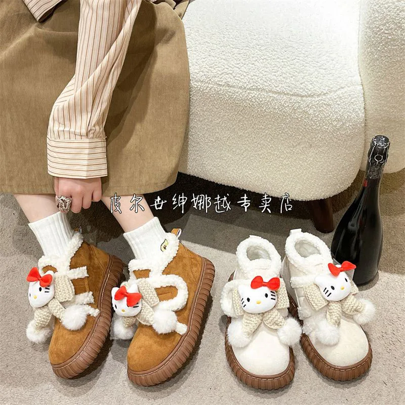 

Sanrio Hello Kitty Snow Boots Kawaii Anime Cartoon Cute Plush Warm Thicken Non-Slip Student Cotton Shoes for Girl Birthday Gifts