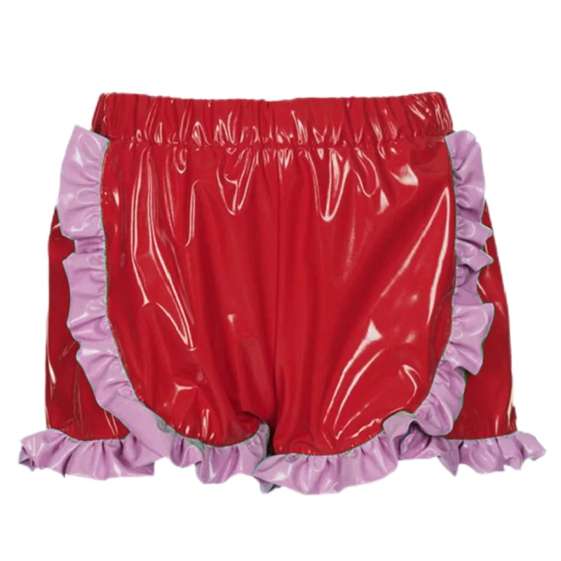 

French Sexy Adult Custom Fetishist Cross Dresser Sissy PVC Lace Pleated Elastic Waistline Sports Boxer Shorts