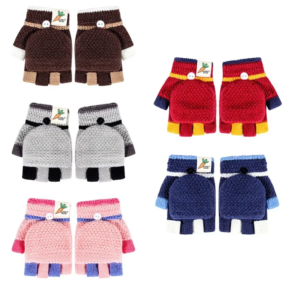 

Thick Kids Gloves Cartoon Knitted Fingerless Mitten Winter Warm Boys Girls