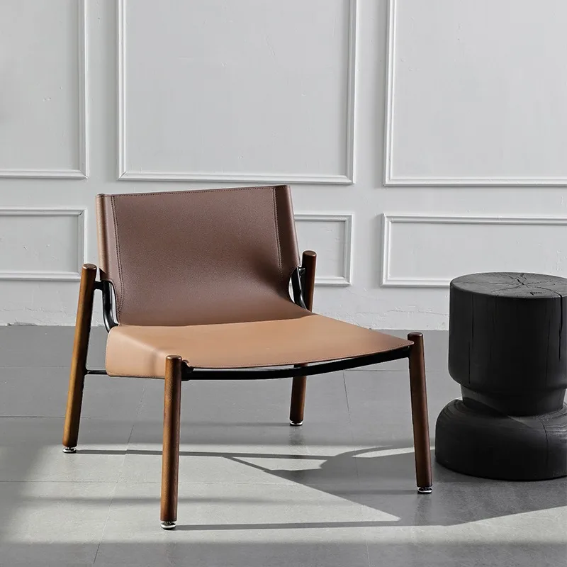 

Italian Minimalist Internet Celebrity Saddle Leather Leisure Single Sofa Chair, Designer Light Luxury Chair for Home Living Room