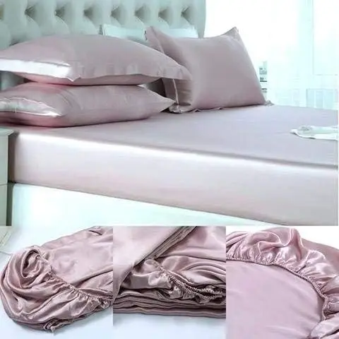 100% Pure Silk Satin Flat Sheet Fitted Sheet 16""To18"" Deep Poet Mattress Fit Silk Flat Sheet Pillowcases Set Cool Soft Silk 2