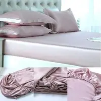 100% Pure Silk Satin Flat Sheet Fitted Sheet 16""To18"" Deep Poet Mattress Fit Silk Flat Sheet Pillowcases Set Cool Soft Silk 2