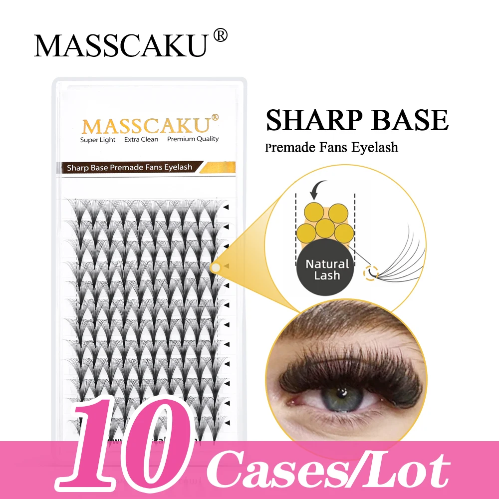 

MASSCAKU 10cases/lot 6D 8D 10D 12D 14D 16D 20D Premade Volume Lash Extension Fans Thin Pointy Base Sharp Slim Narrow Stem False