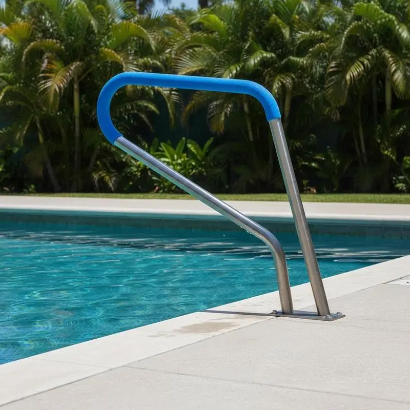 Corrimano per piscina, 990 x 100 x 812 mm, ingresso piscina, acciaio inossidabile con piastra di base per piscine interne/esterne, supporto per l'accesso alle piscine, maniglia antiruggine con coprimaniglia e accessori per spa