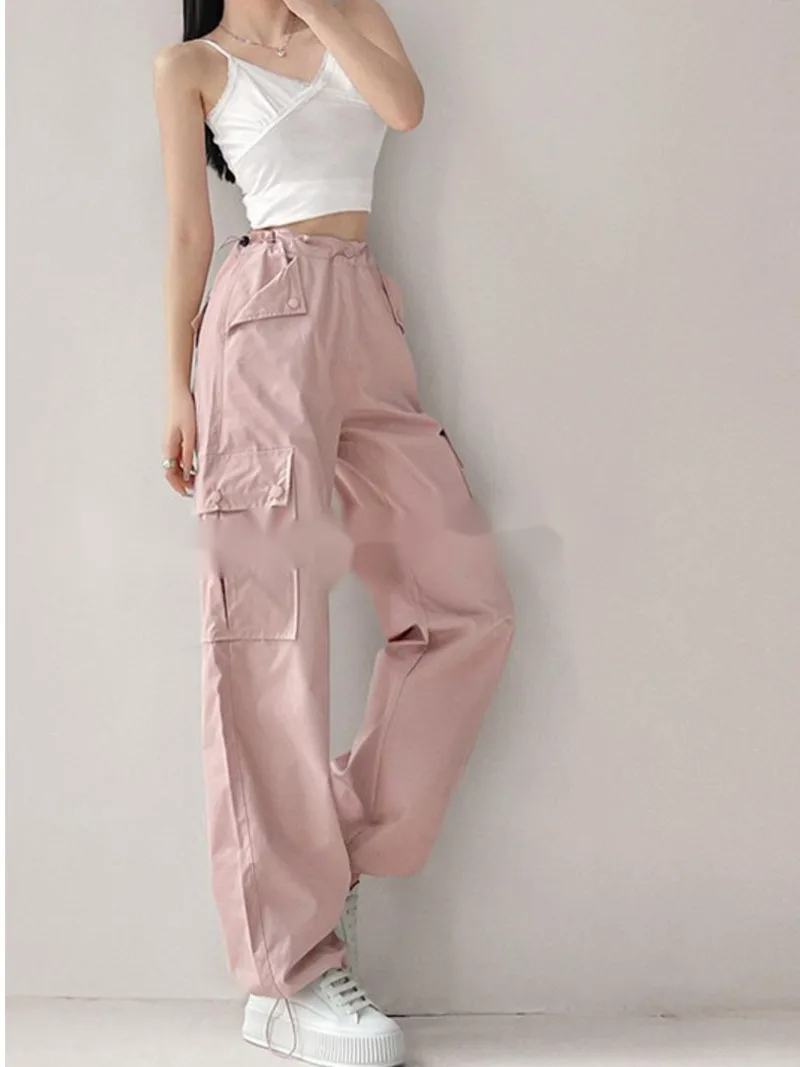 

TVVOVVIN 2023 Summer New Fashion Low Waist Side Drawstring Pocket Pants Sagging Loose Relaxed Straight Leg Strap Wide Leg PKIM