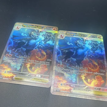 1PCS DIY Self-made PTCG Mega Charizard X Japanese Version And English Version Refractive Color Flash Game Collection Card 1
