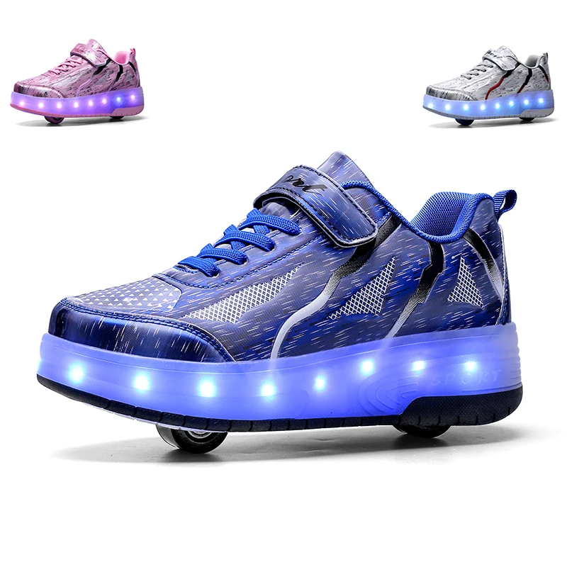 Designer Luxe Kinderen Twee Wielen Lichtgevende Gloeiende Sneakers Led Licht Rolschaats Schoenen Kids Jongens Meisjes Usb Opladen Sneakers