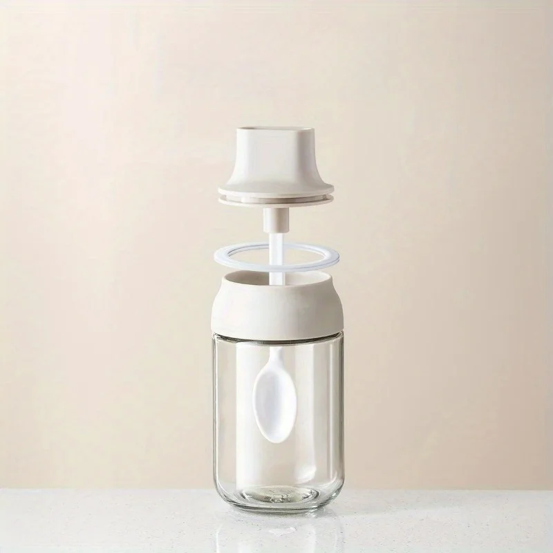 1PC Seasoning Bottles Kitchen Seasoning Boxes with Integrated Spoon and Lid Sealed Combination Set Glass Salt