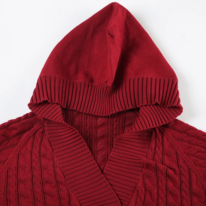 Solid Twist Knit Fitted Sweater Top V Neck with Hooded Women Long Sleeve Pullovers Knitwear Casual Basic Y2K Outfits