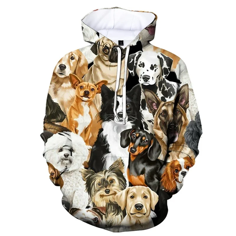 반려동물 강아지 3D 프린팅 후드티, 재미있는 동물 그래픽 스웻셔츠, 루즈하고 편안한 상의, 긴팔 후드 코트, 신상