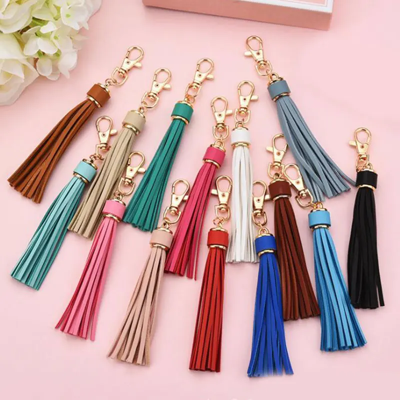 

Fringe PU Leather Tassel Keychains Rhodium Key Holder Metal Key Chain Key Ring Charm Bag Auto Car Pendant Jewerly Hot Sale