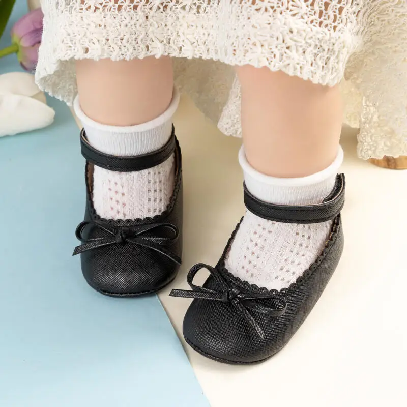 Baby Shoes Girls' Soft-soled Leather Bowknot Party Princess Shoes Light Flat First Walkers Breathable and Anti-slip