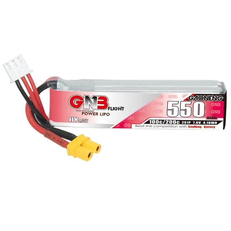GNB 2S 7.6V 550mAh HV Lipo Battery For Happymodel FPV Racing Cine Whoop BetaFPV RC Drone 7.6V 100C With XT30U-F Plug replacement lithium battery