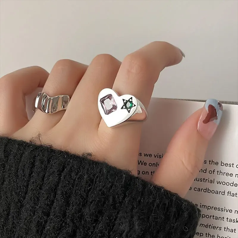 

Fashion Y2K Metal Adjustable Ring Irregular Heart Zircon Crystal Women's Rings Charm Jewelry Fine Rings Accessories
