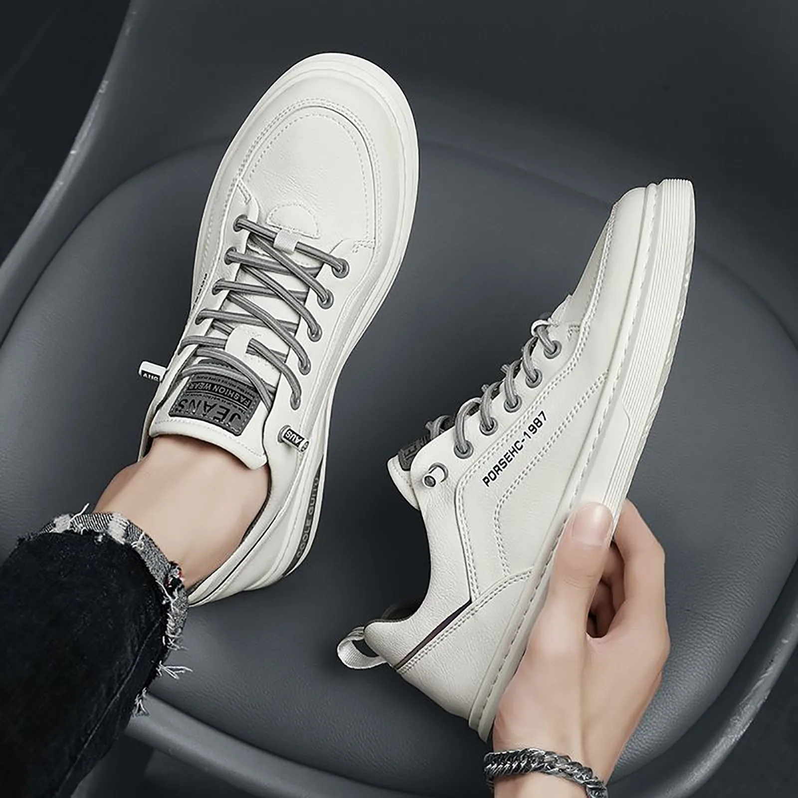 

Sneakers For Men Fashion Low Top PU Leather Board Shoes Men Skateboard Casual Shoes New Comfort All Match Lace Up Men Shoes
