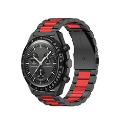 Elegant 20mm Stainless Steel Watch Bracelet with Metal Folding Buckle - Silver and Black - 20mm (Black Red)