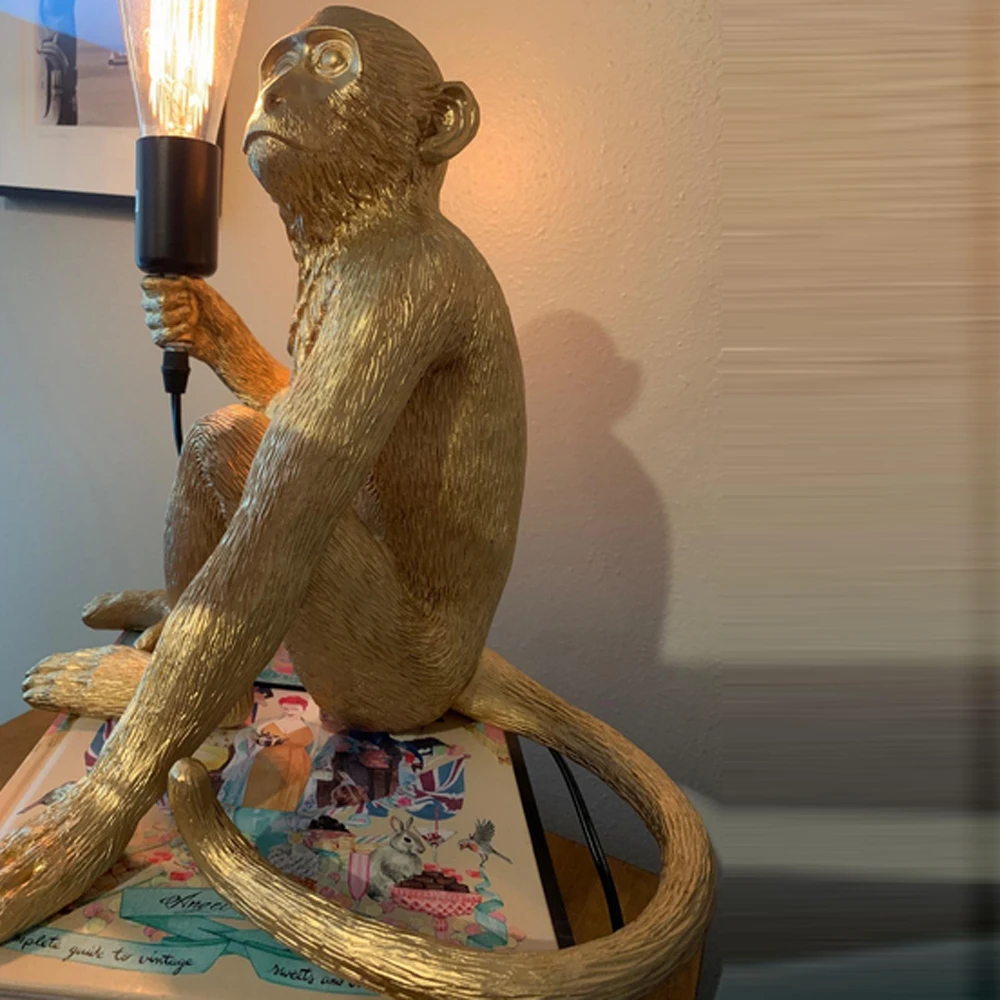 Resin Monkey Table Lamp Sitting Monkey Light Indoor Table Light Fixture Decor 6