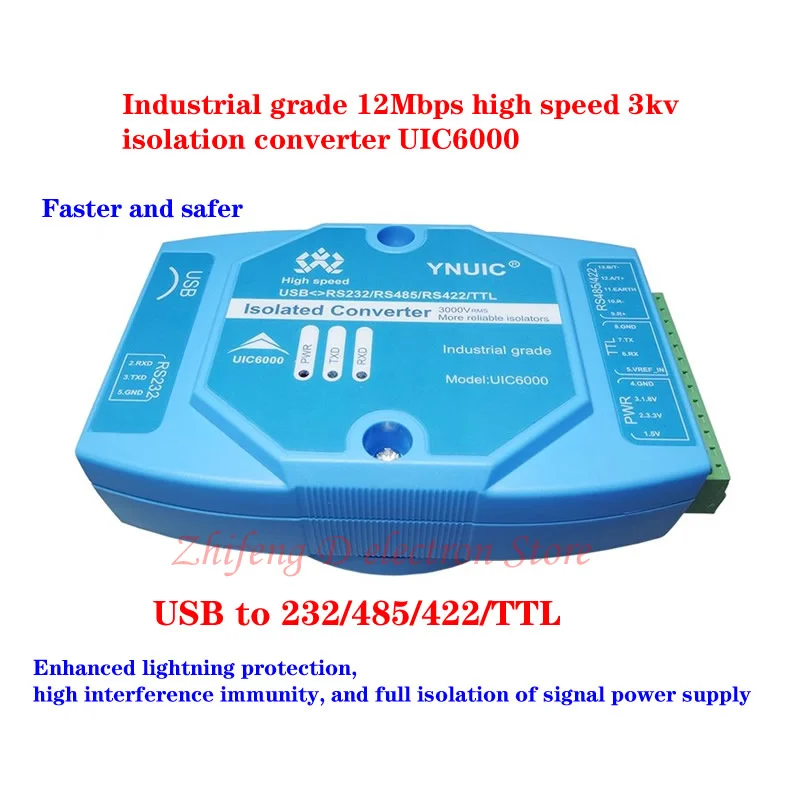 

Five-in-one high-speed 3000V isolation converter, USB to rs485 422 232 TTL, baud rate up to 12Mbps, industrial grade