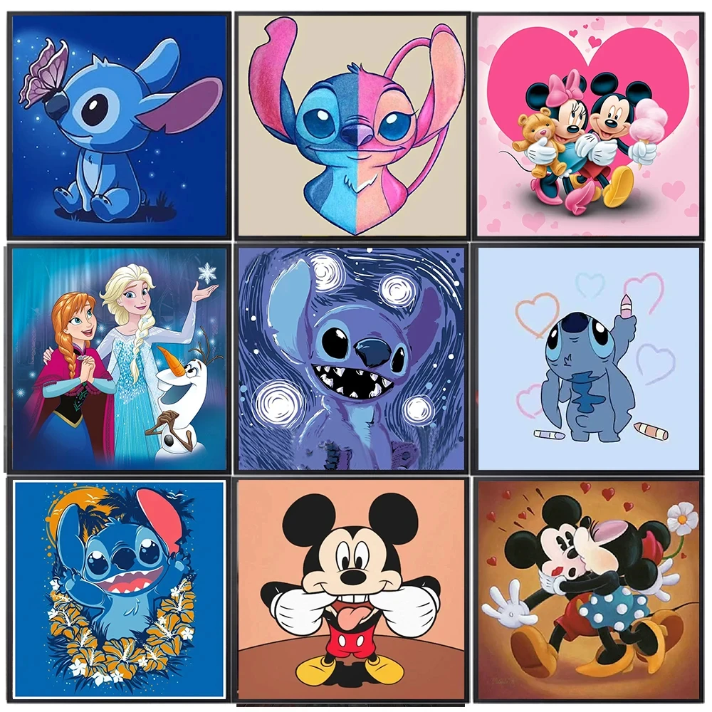 

5D DIY Disney Diamond Painting Kit Cartoon Mickey Elsa Snowman Stitch Full Round Diamond Mosaic Embroidered Poster Home Decor