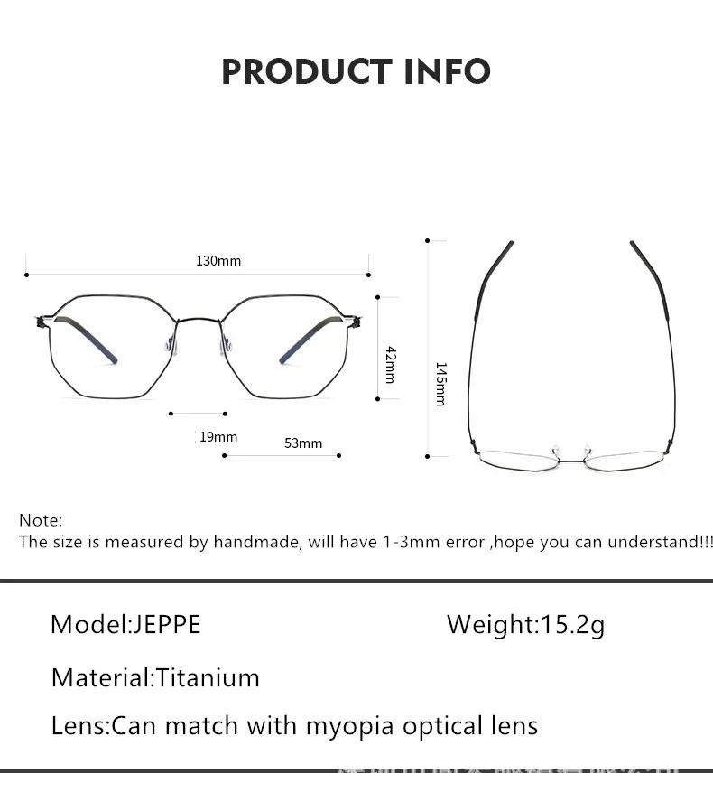 Dänemark Marke Schraubenlose Air Titan Ultraleicht Brille Rahmen Männer Frauen Myopie Optische Brillen Brillen Polygon – Detail 10