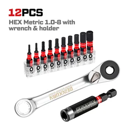 Premium HEX Metric Impact Bits Set with Holder and Wrench - S2 Steel, Ideal for Auto Repair and Home Use (12PCS)
